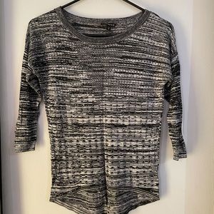 NWT Express Black White Marled Open Knit Crewneck Elbow Length Sweater Size XS